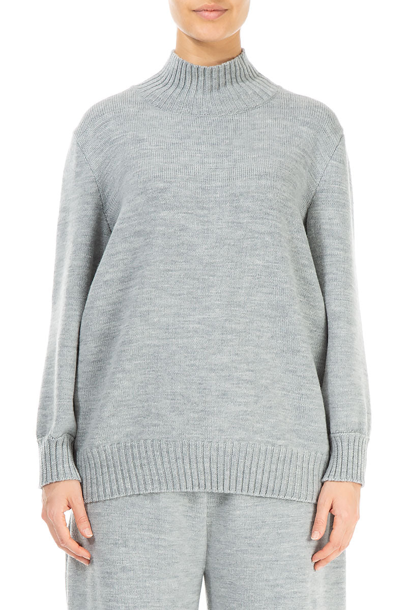 High Neck Grey Knitted Wool Jumper