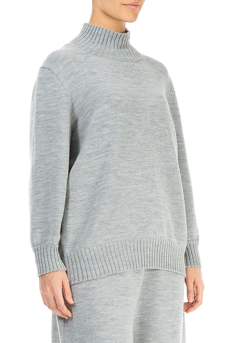 High Neck Grey Knitted Wool Jumper