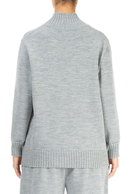 High Neck Grey Knitted Wool Jumper