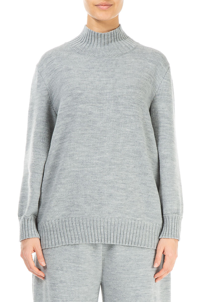 High Neck Grey Knitted Wool Jumper 2