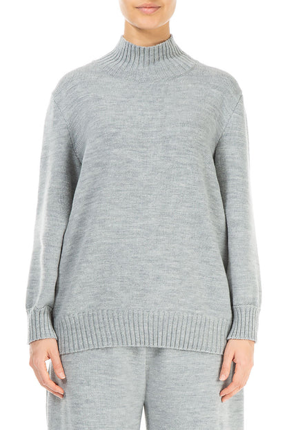 High Neck Grey Knitted Wool Jumper 2