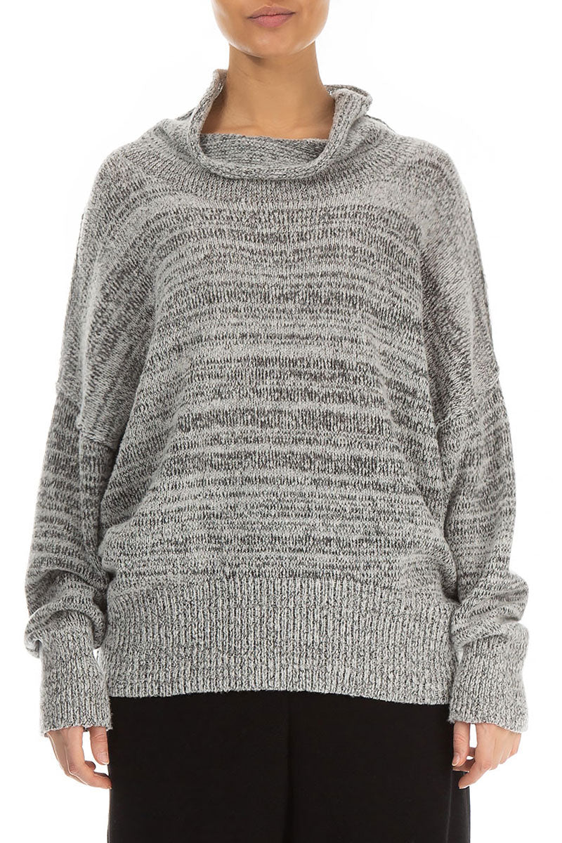 High Neck Mélange Grey Wool Sweater