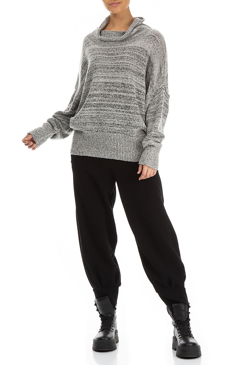 High Neck Mélange Grey Wool Sweater