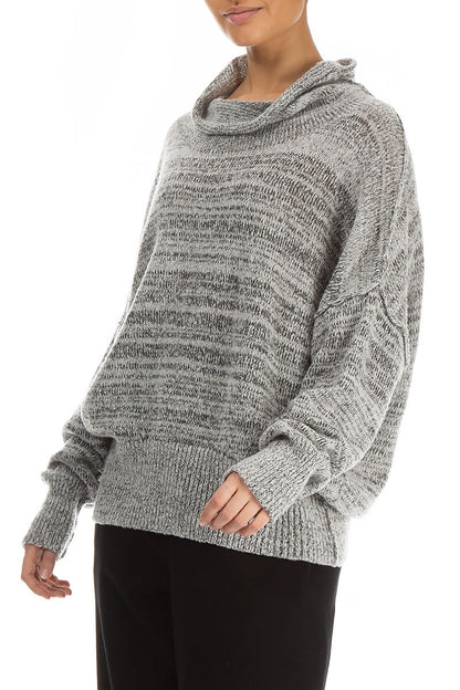 High Neck Mélange Grey Wool Sweater