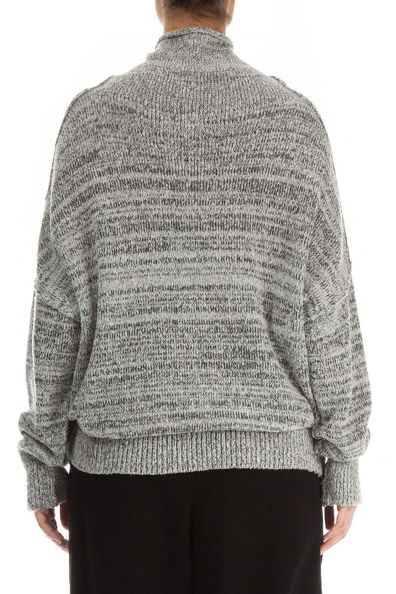 High Neck Mélange Grey Wool Sweater