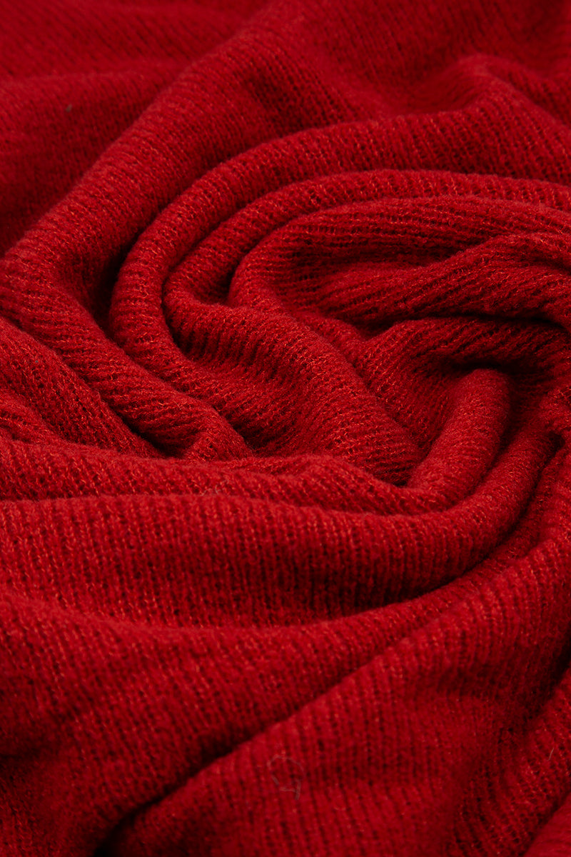 High Neck Red Wool Sweater