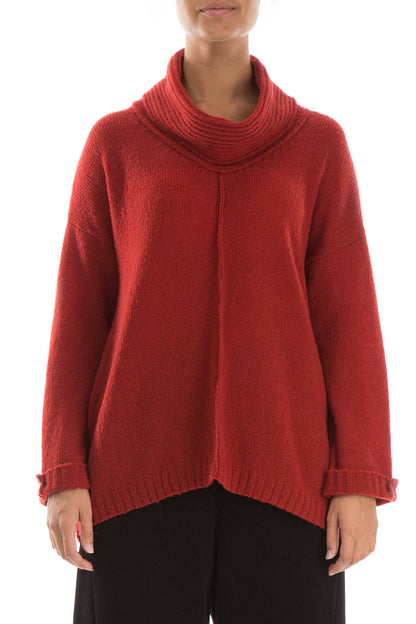 High Neck Red Wool Sweater