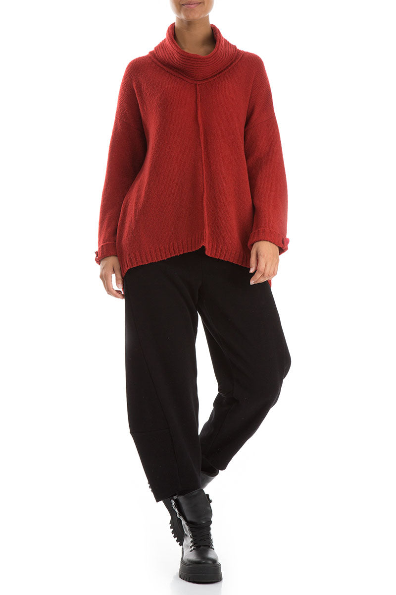 High Neck Red Wool Sweater