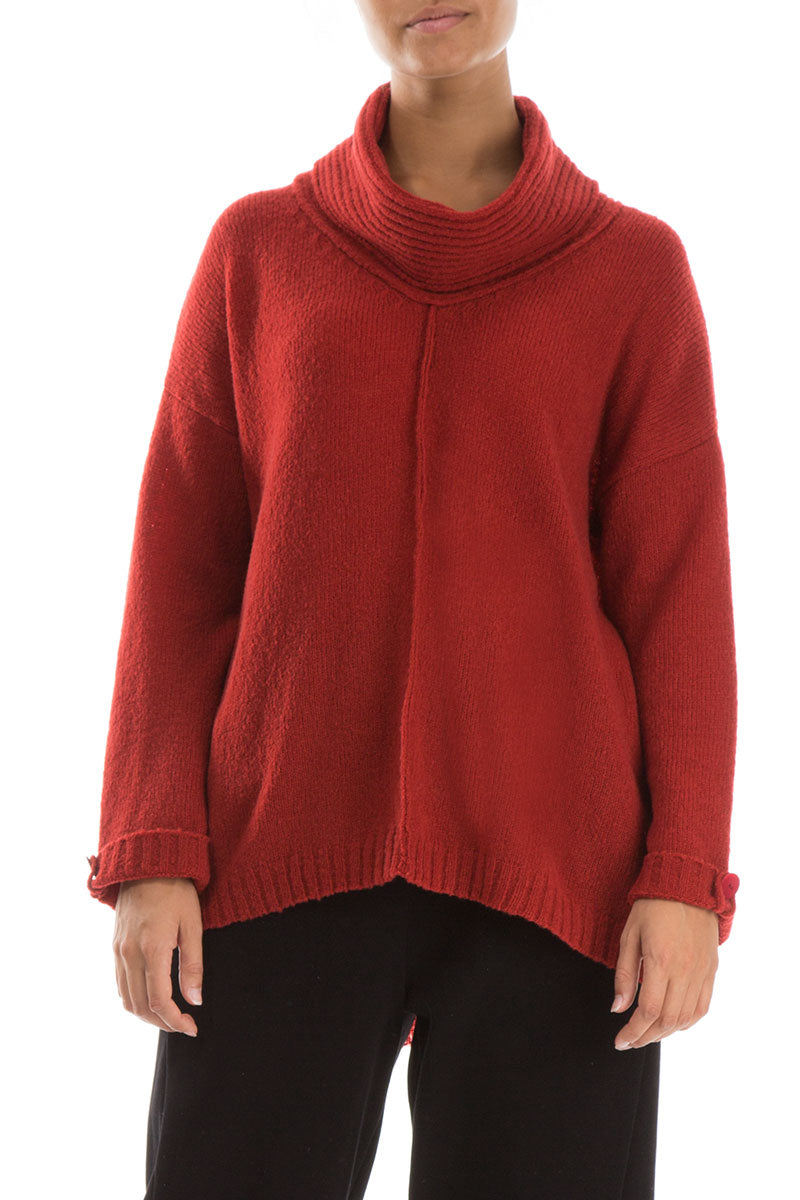 High Neck Red Wool Sweater