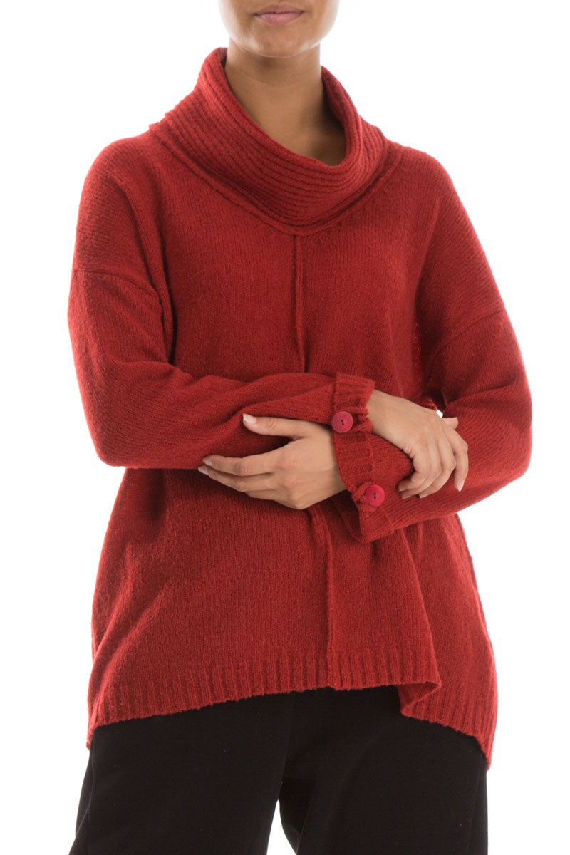 High Neck Red Wool Sweater