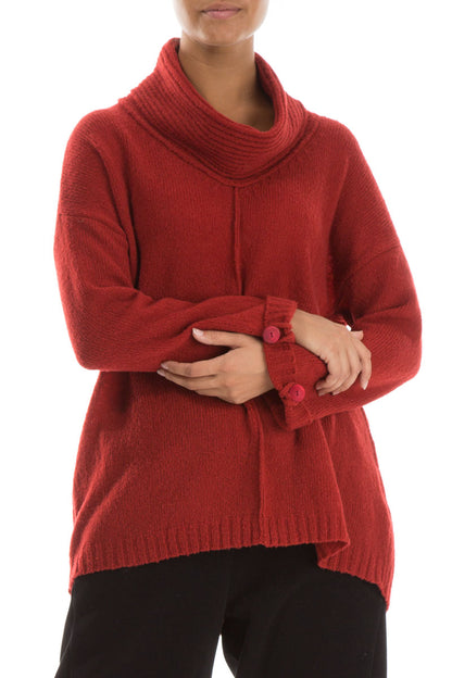 High Neck Red Wool Sweater