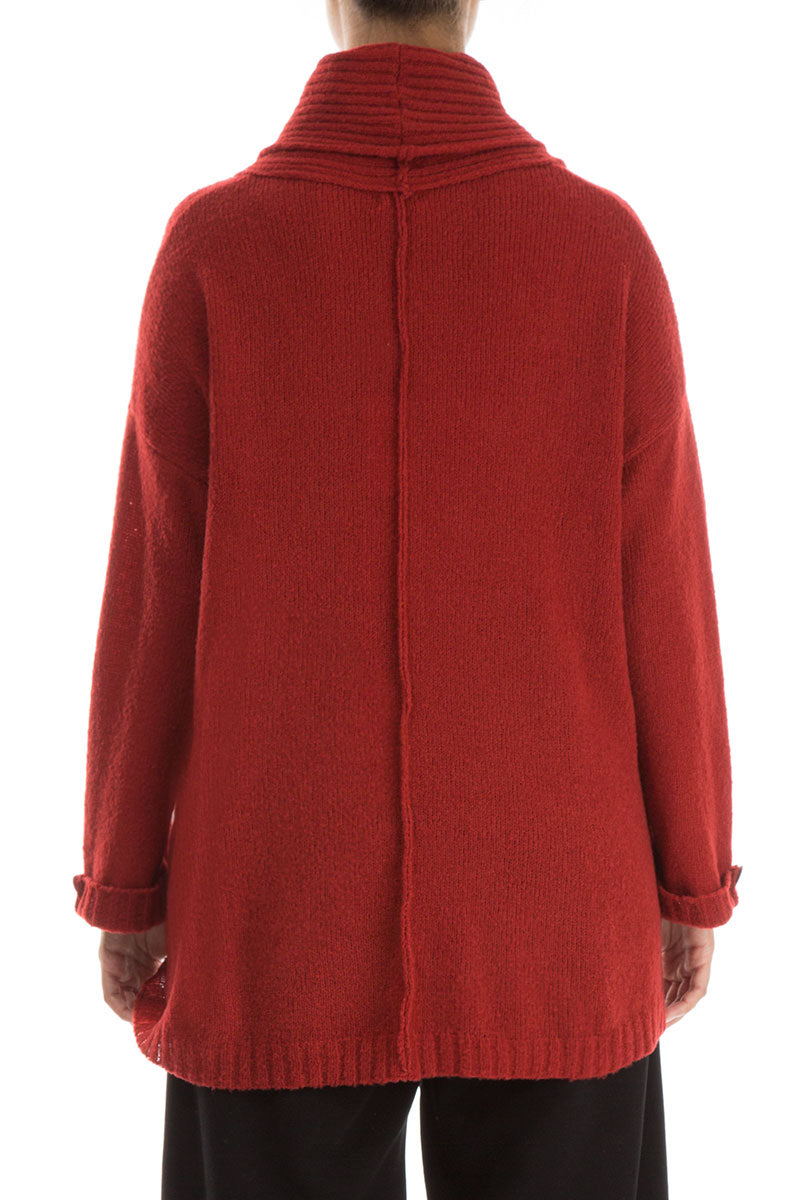 High Neck Red Wool Sweater