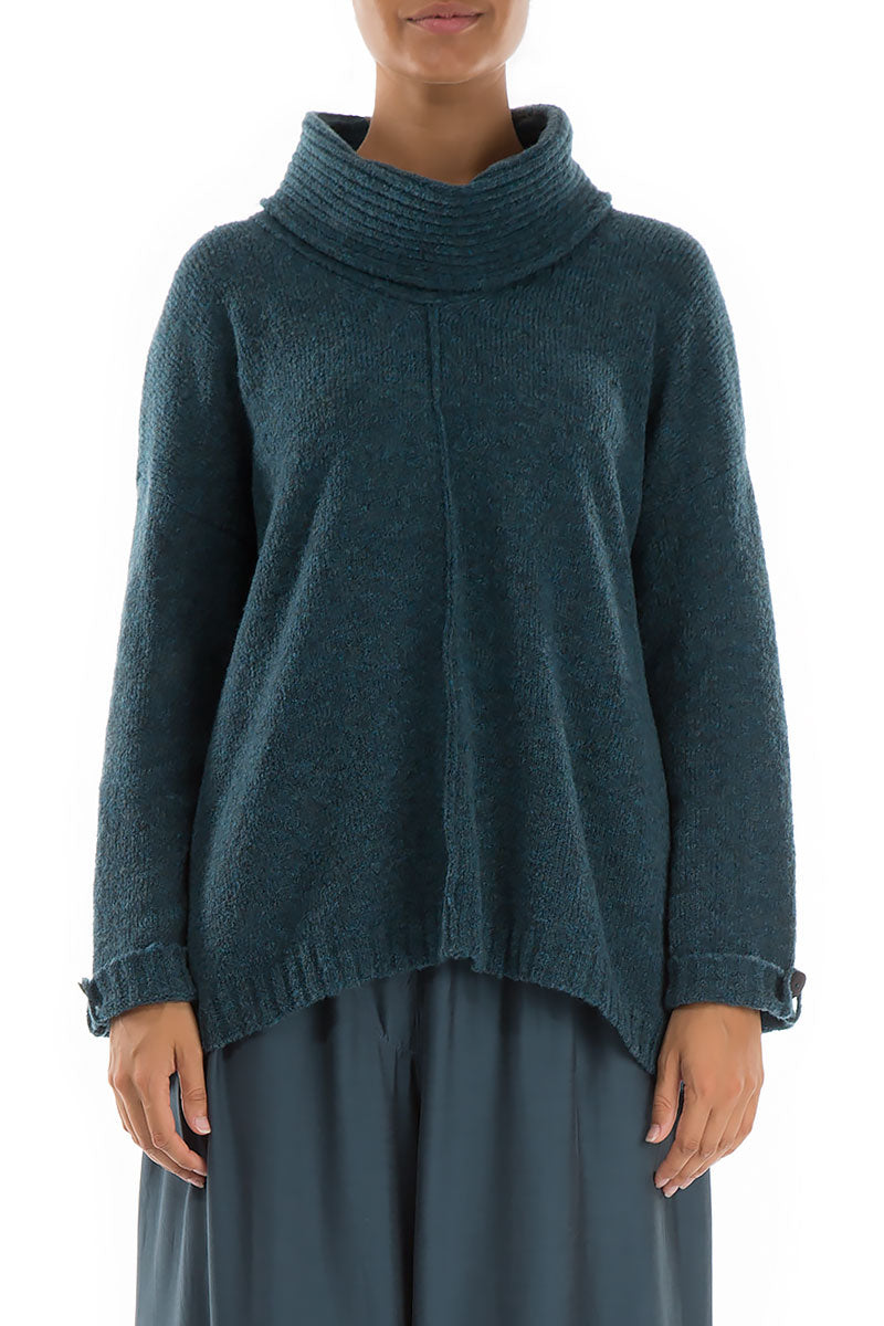 High Neck Teal Wool Sweater