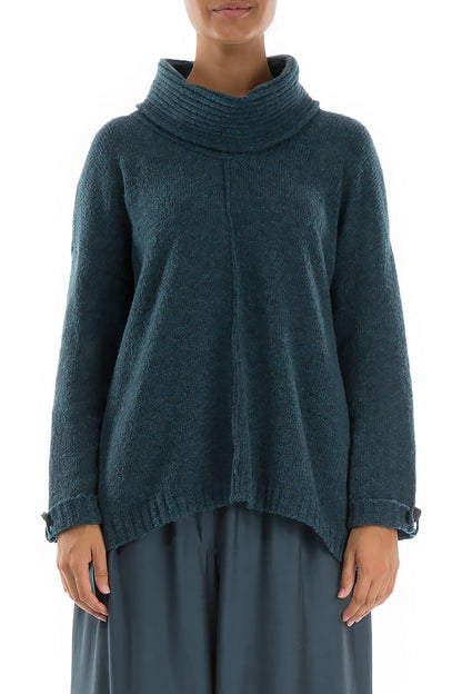 High Neck Teal Wool Sweater