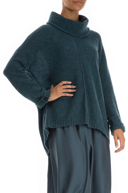 High Neck Teal Wool Sweater