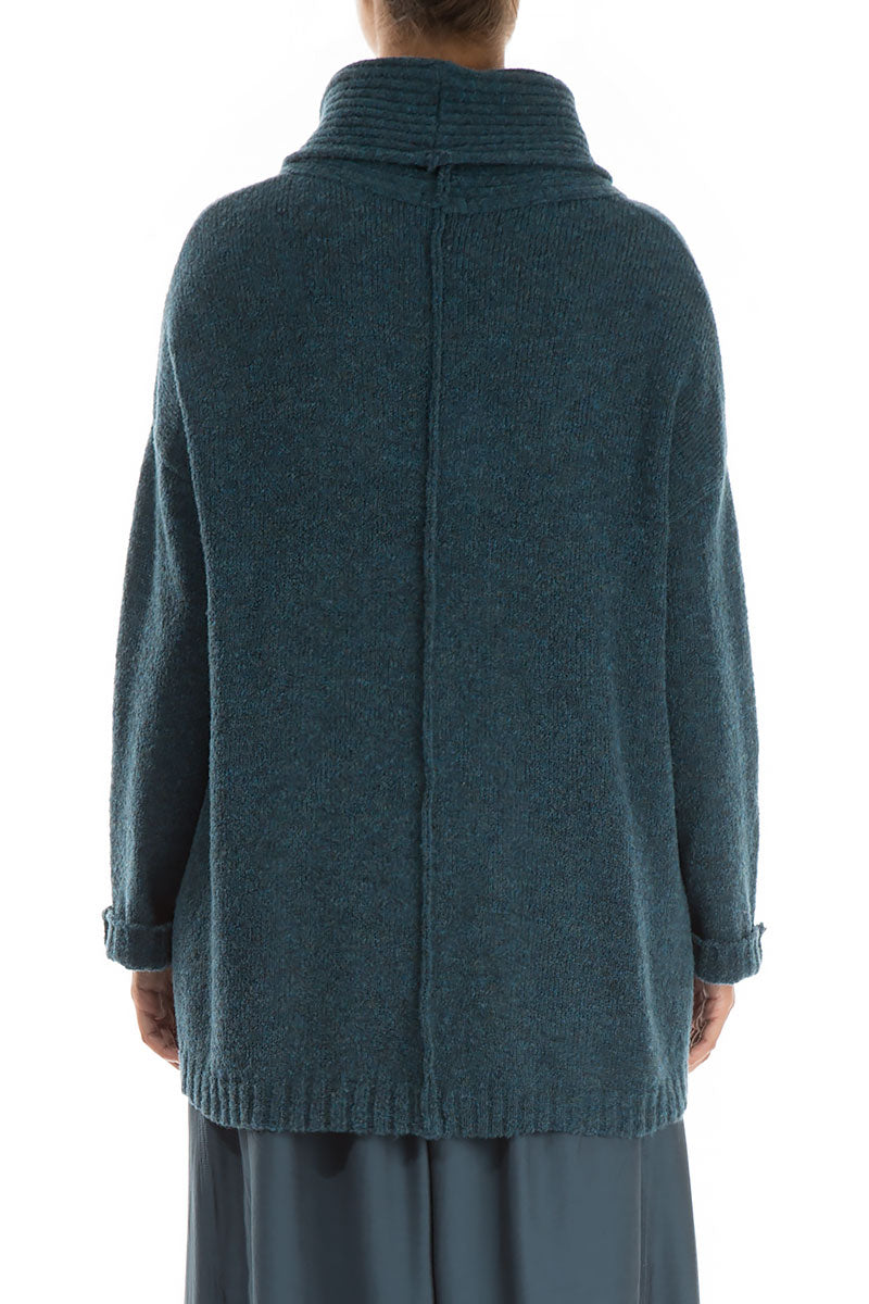 High Neck Teal Wool Sweater