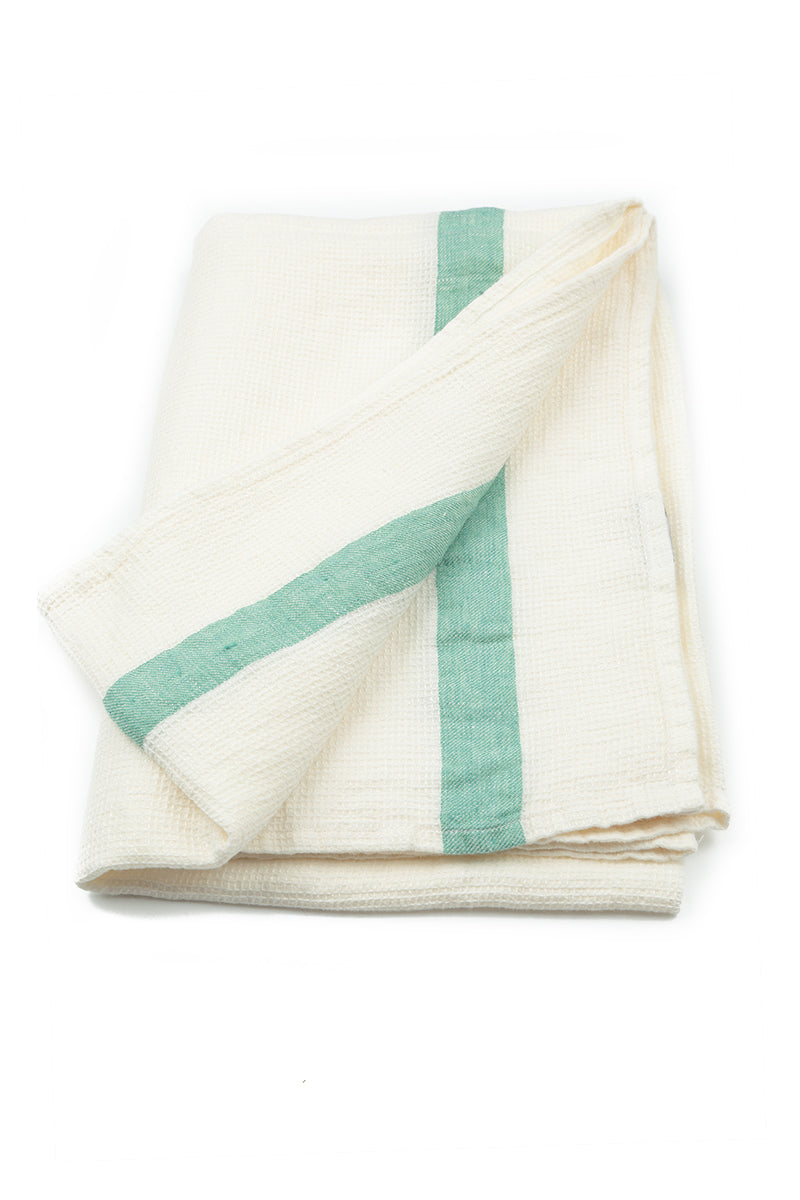 Textured Mint Stripe Linen Towel