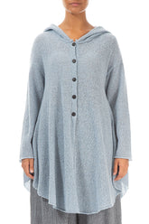 Hooded Silver Blue Wool Cardigan 1