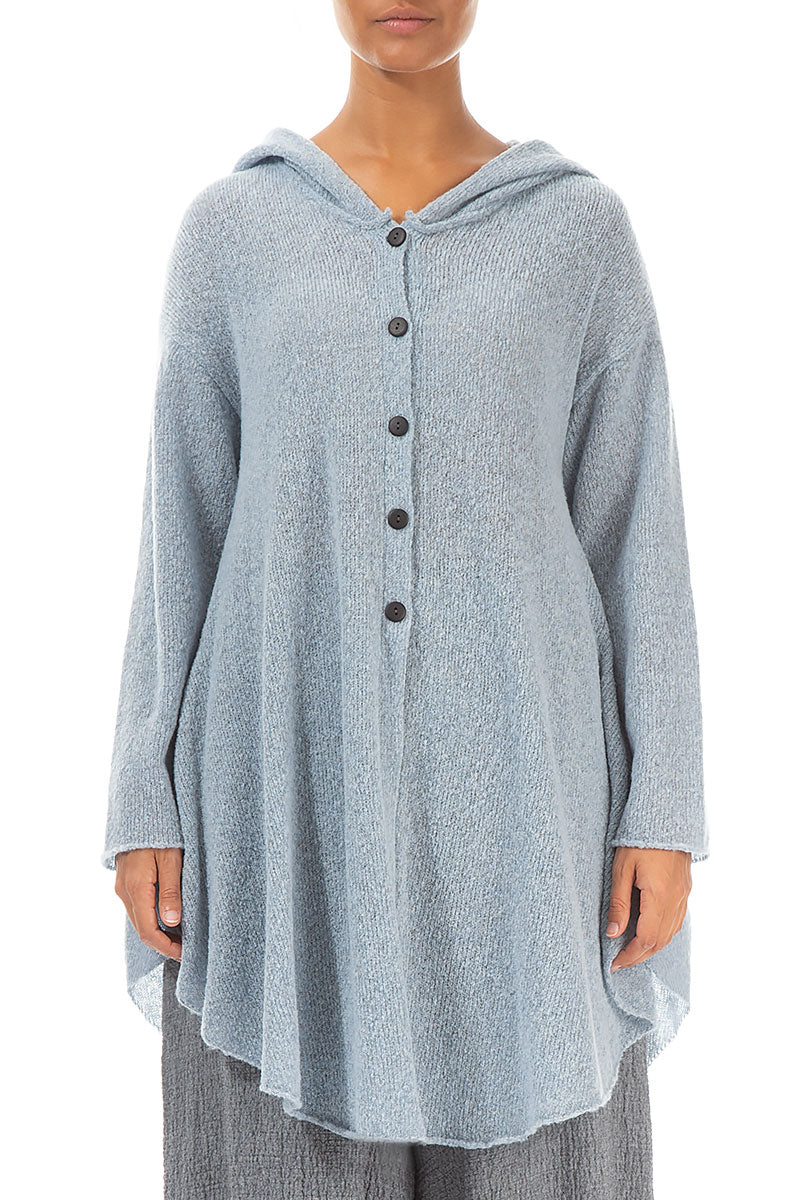 Hooded Silver Blue Wool Cardigan 1