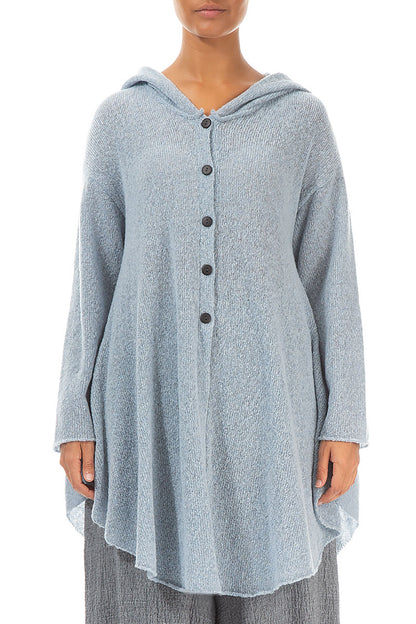 Hooded Silver Blue Wool Cardigan 1