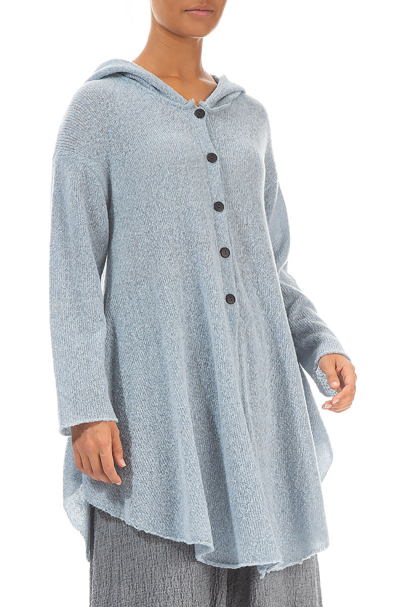Hooded Silver Blue Wool Cardigan 3