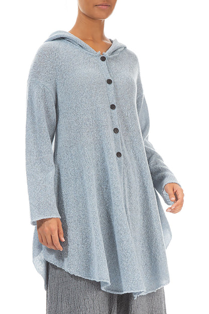Hooded Silver Blue Wool Cardigan 3