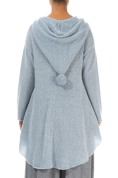 Hooded Silver Blue Wool Cardigan 2