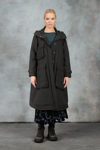 Hooded Black Cotton Coat