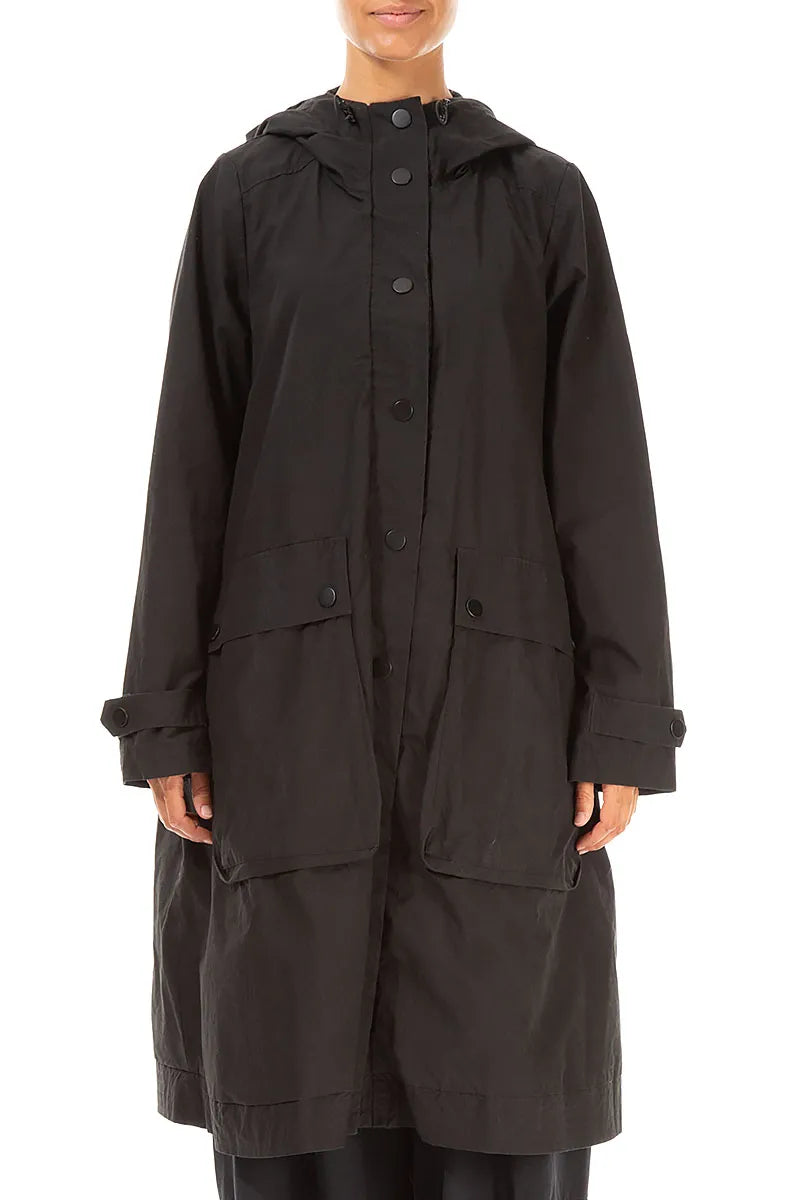 Hooded Black Cotton Coat 1