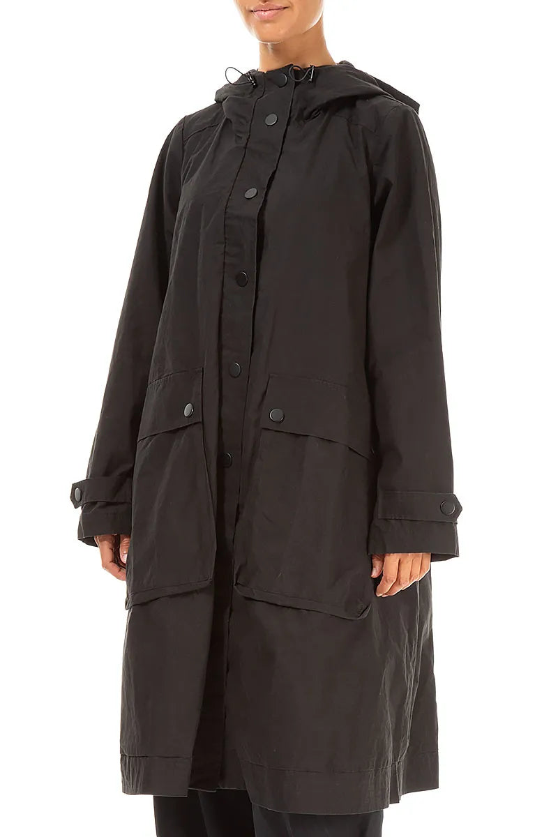 Hooded Black Cotton Coat 3