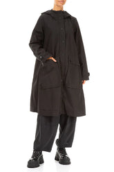 Hooded Black Cotton Coat 4