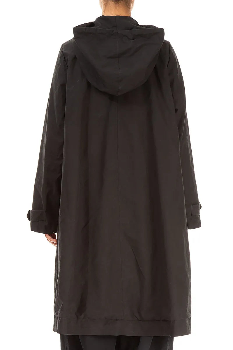 Hooded Black Cotton Coat 2