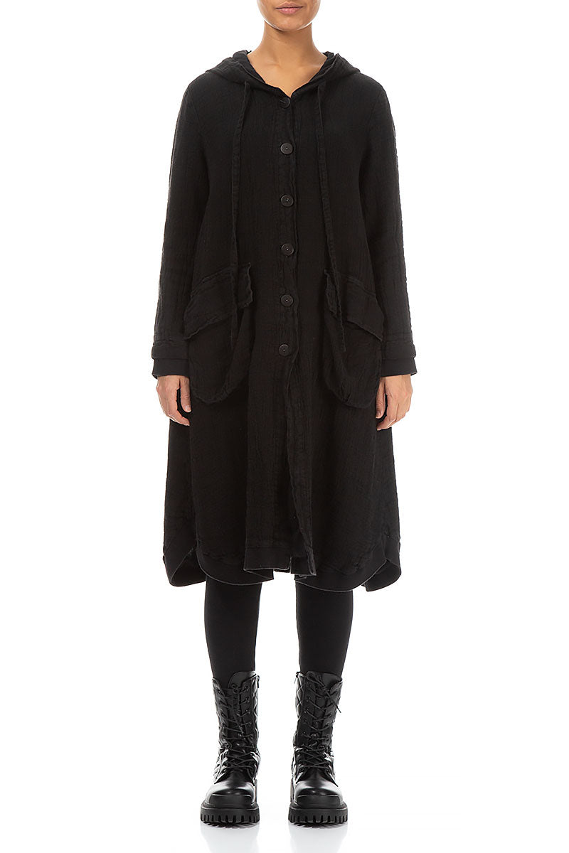 Hooded Black Mélange Linen Jacket