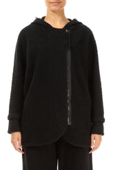 Hooded Black Plush Wool Cotton Zip Jacket 2