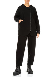 Hooded Black Plush Wool Cotton Zip Jacket 5