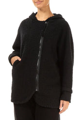Hooded Black Plush Wool Cotton Zip Jacket 4