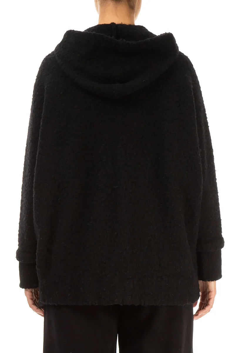 Hooded Black Plush Wool Cotton Zip Jacket 3