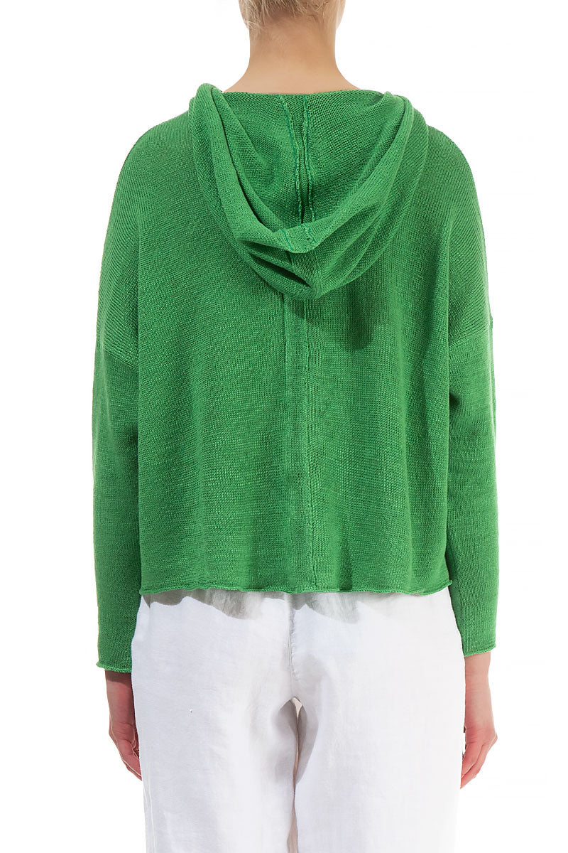 Hooded Boxy Spring Green Linen Cardigan 2