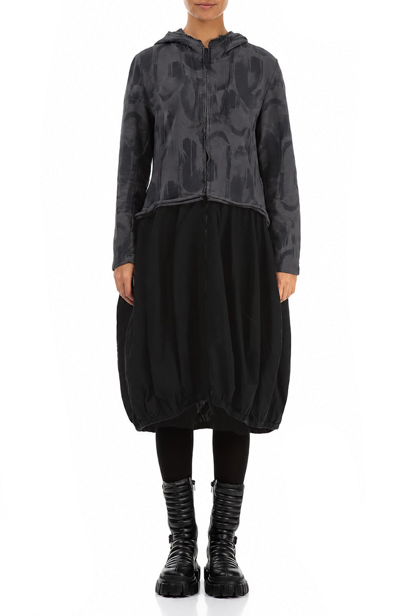 Hooded Charcoal Paintwave Cotton Jacket Dress 1