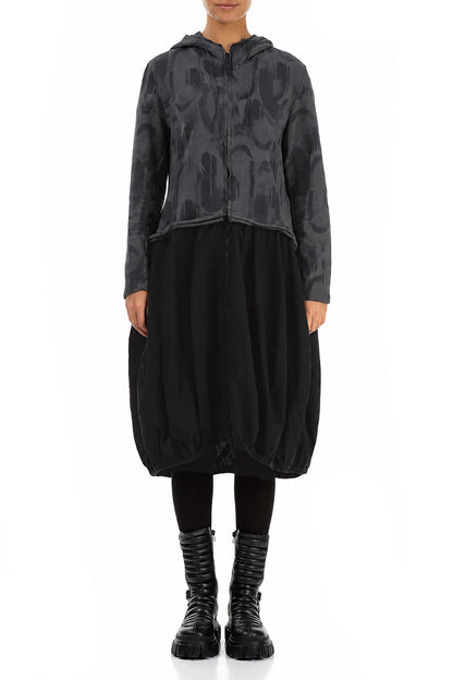 Hooded Charcoal Paintwave Cotton Jacket Dress 1