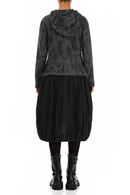 Hooded Charcoal Paintwave Cotton Jacket Dress 2
