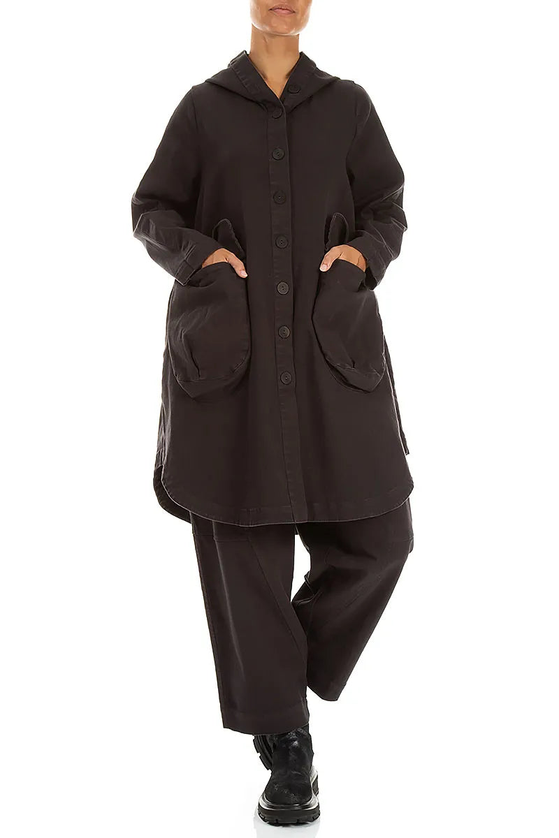 Hooded Charcoal Stretch Cotton Coat