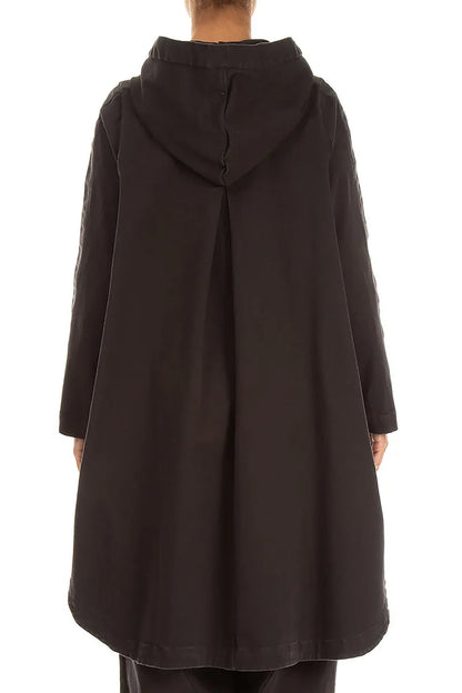 Hooded Charcoal Stretch Cotton Coat