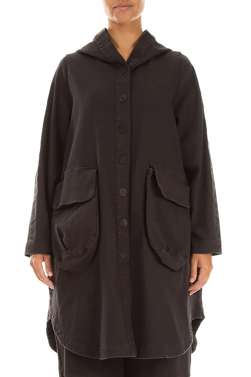 Hooded Charcoal Stretch Cotton Coat