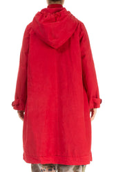 Hooded Cherry Red Cotton Coat 3