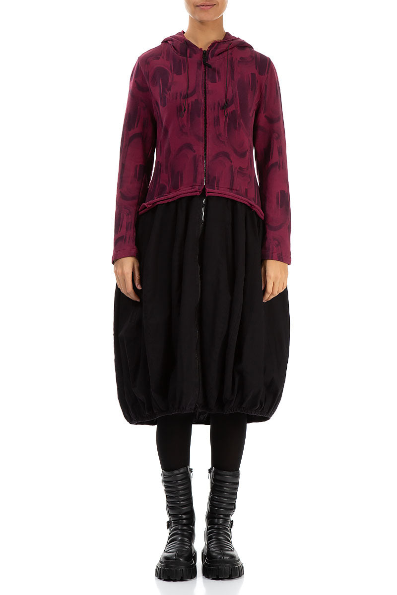 Hooded Claret Paintwave Cotton Jacket Dress