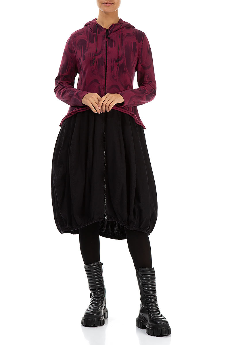 Hooded Claret Paintwave Cotton Jacket Dress