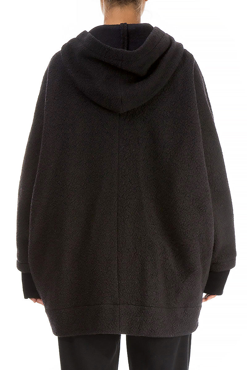 Hooded Dark Chocolate Plush Wool Cotton Zip Jacket