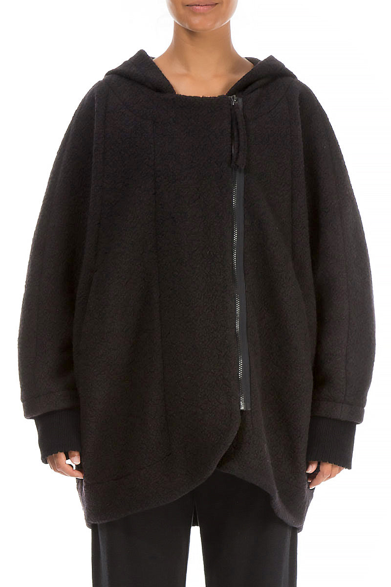 Hooded Dark Chocolate Plush Wool Cotton Zip Jacket