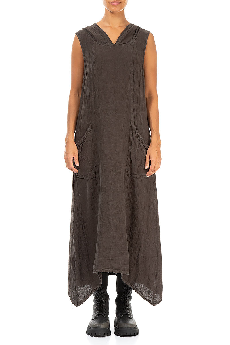 Hooded Dark Mocha Linen Dress